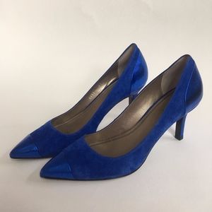 Sandro suede and foil kitten heel shoes